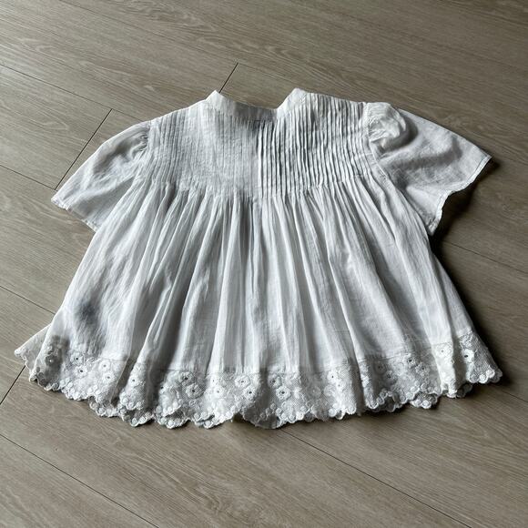 J Crew Lace Trim Pintuck Top In Cotton Voile Womens XS White Flaw - Picture 3 of 10